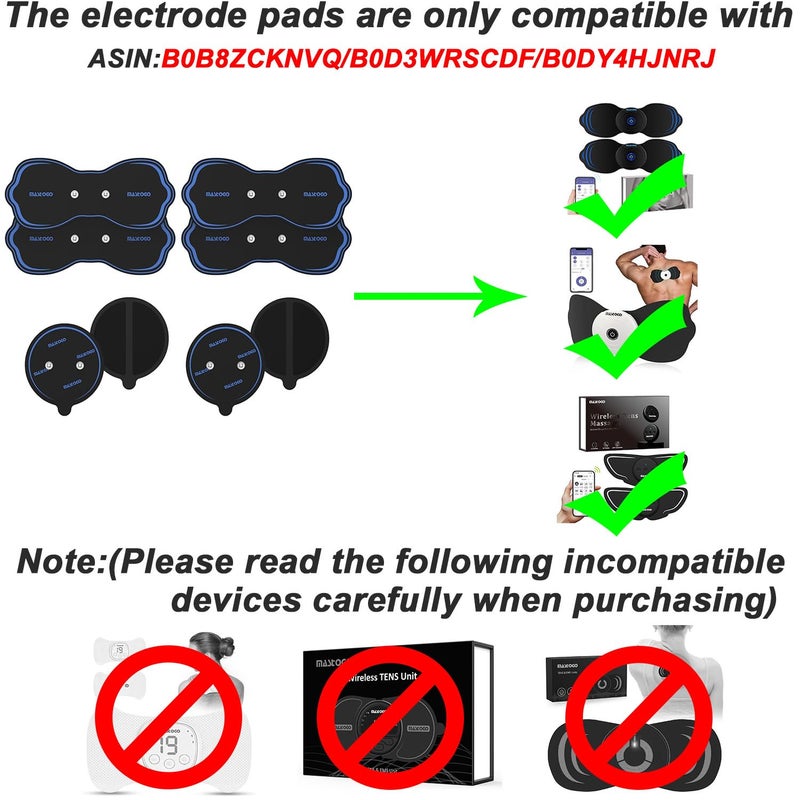 MASTOGO Wireless TENS Unit Electrode Pads Combo Set â€“ 8-Pack Multi-Size Electrodes, Reusable & Latex-Free Replacement Pads for Wireless TENS Units, 3.5mm Snap Connectors (for Multi-Site Pain Relief) - Image 4