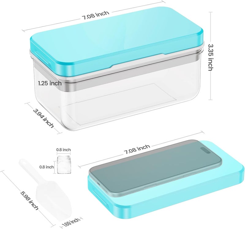 PHINOX 0.8“ Ice Cube Tray with Lid and Bin, 28 Cubes Ice Trays for Freezer, Ice Cube Trays for Freezer with 1 tray, Container, Lid & Ice Scoop, BPA Free, Blue(28Cubes/Tier) - Image 3