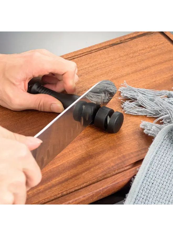 Bat Sharpener Portable Handheld Knife Sharpener Black Ergonomic Handle Fine And Coarse Grinding Stones Durable Plastic Construction For Outdoor Home Use Compact Design Sturdy Construction Kitchen Dining Essentials - Image 2