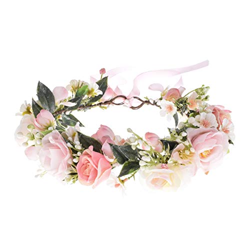 Vividsun Flower Crown Floral Wreath Headband Floral Crown Wedding Festivals Photo Props Headpiece pink