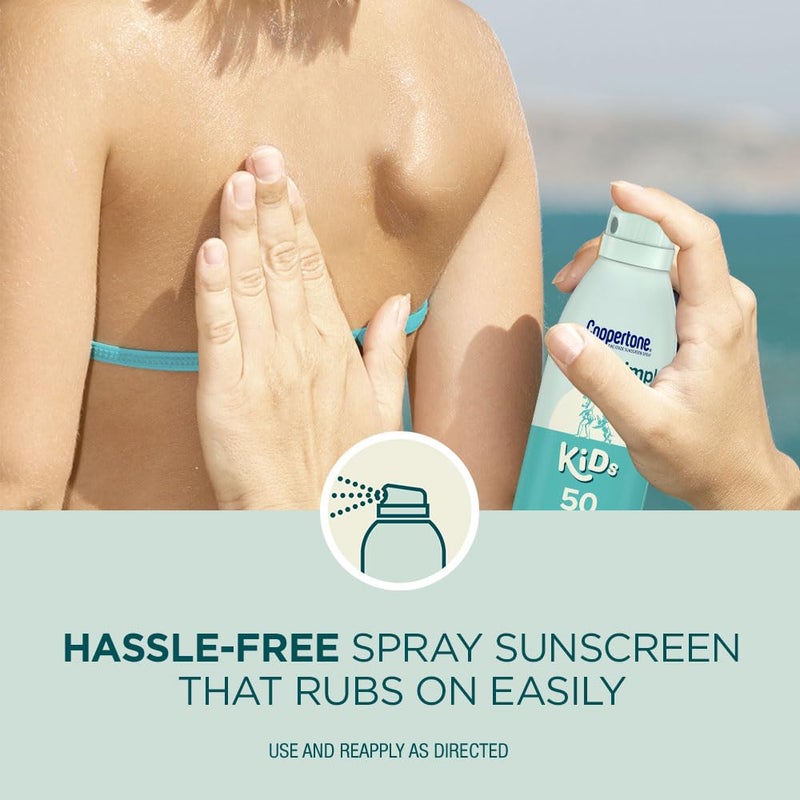 Coppertone رذاذ واقي شمس للأطفال نقي وبسيط SPF 50، واقي شمس معدني أكسيد الزنك للبشرة الحساسة، خالي من المواد المسببة للحساسية وخالي من الدموع، علبة 5 أونصات - Image 5