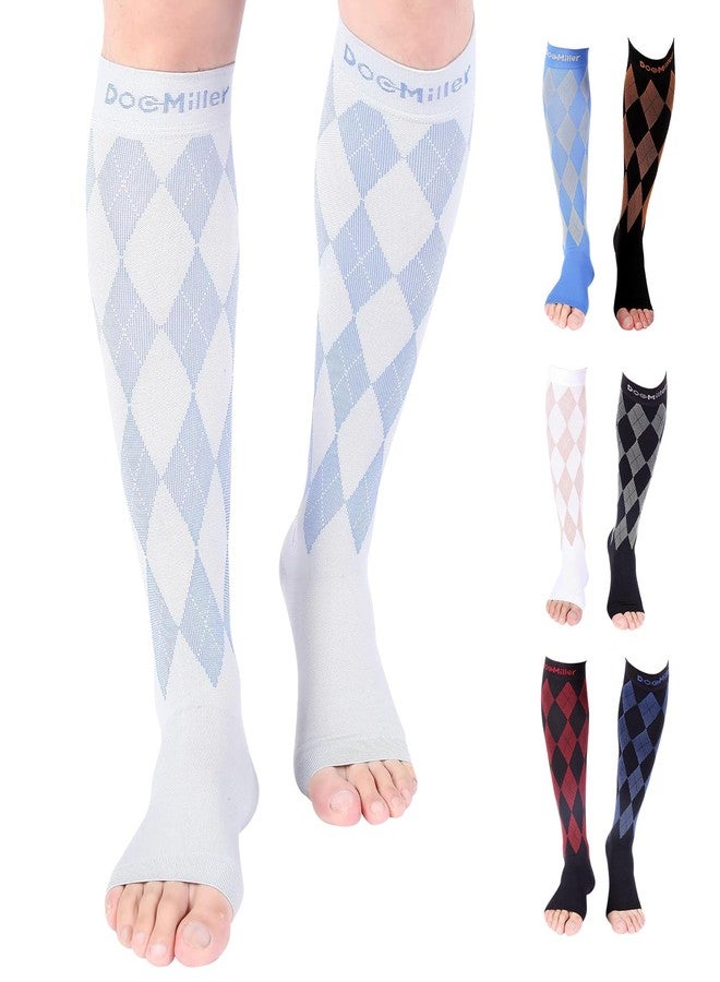 Doc Miller Open Toe Compression Socks for Women & Men 20-30 mmHg, Toeless Knee High Socks for Circulation Support, Footless Argyle Compression Socks for Travel, Work, Pregnancy & Daily Wear, 1 Pair - Image 1