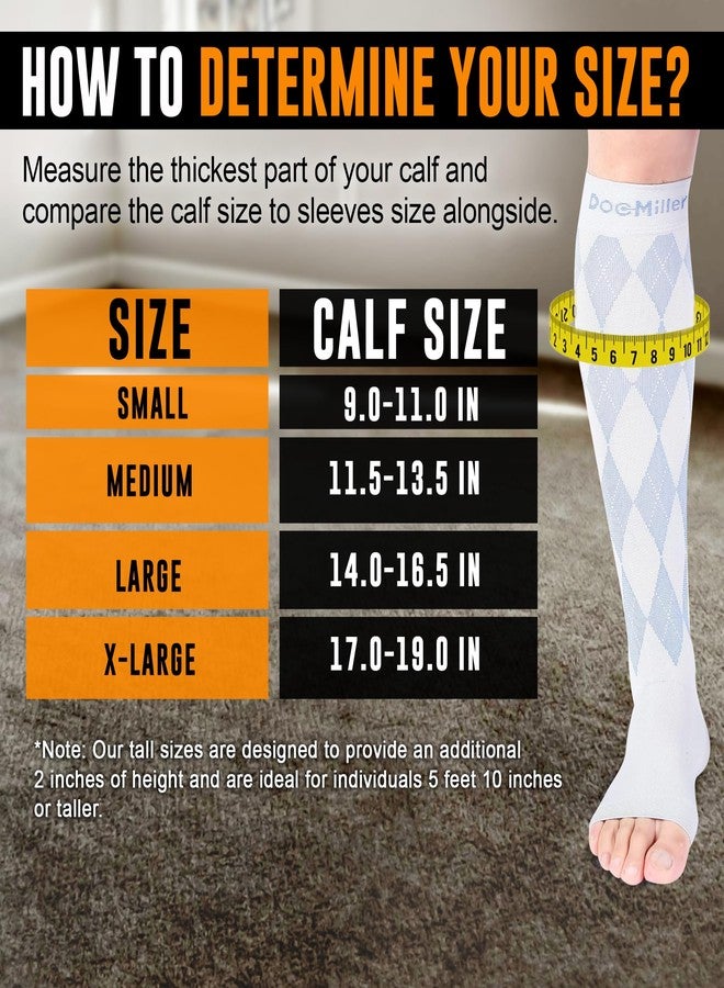Doc Miller Open Toe Compression Socks for Women & Men 20-30 mmHg, Toeless Knee High Socks for Circulation Support, Footless Argyle Compression Socks for Travel, Work, Pregnancy & Daily Wear, 1 Pair - Image 3