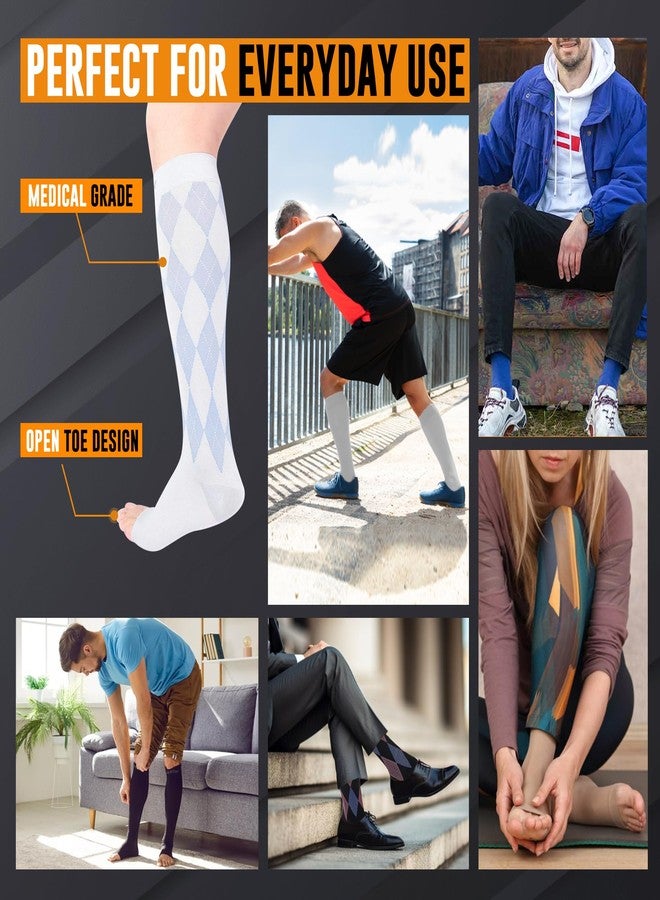 Doc Miller Open Toe Compression Socks for Women & Men 20-30 mmHg, Toeless Knee High Socks for Circulation Support, Footless Argyle Compression Socks for Travel, Work, Pregnancy & Daily Wear, 1 Pair - Image 2