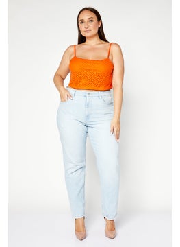 LASULA Women Square Neck Sleeveless Crochet Crop Top, Orange  - Image 4