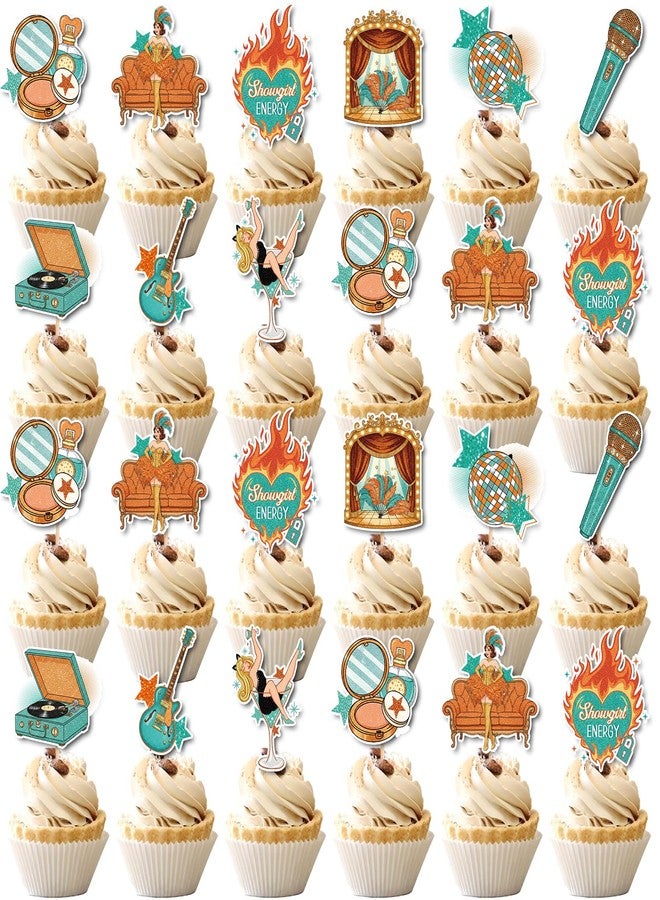 iPartyGo Showgirl Birthday Party Decorations - 36 Pcs Orange and Green Cupcake Toppers Set Cake Cupcakes Dessert Decor Music Show Girl Themed Supplies for Girls Fans Bday Bachelorette Bridal Shower - Image 2