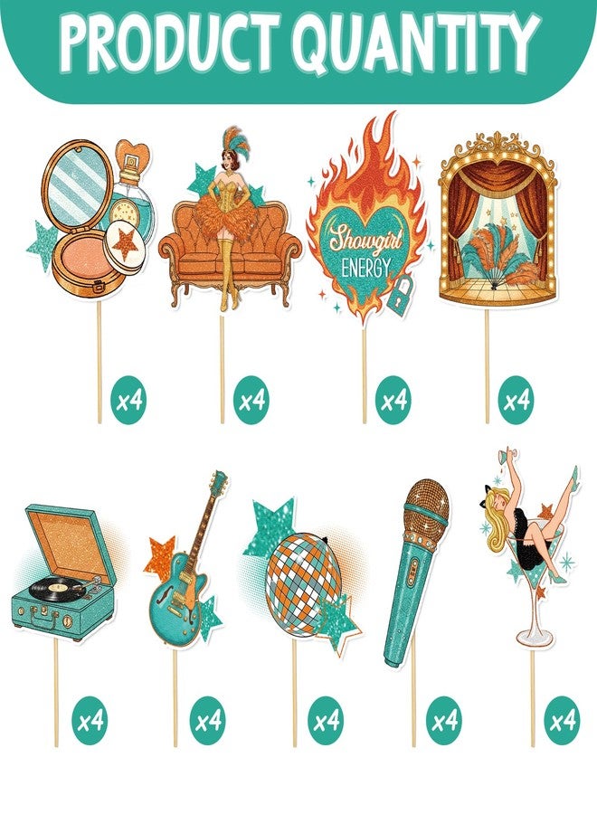 iPartyGo Showgirl Birthday Party Decorations - 36 Pcs Orange and Green Cupcake Toppers Set Cake Cupcakes Dessert Decor Music Show Girl Themed Supplies for Girls Fans Bday Bachelorette Bridal Shower - Image 3