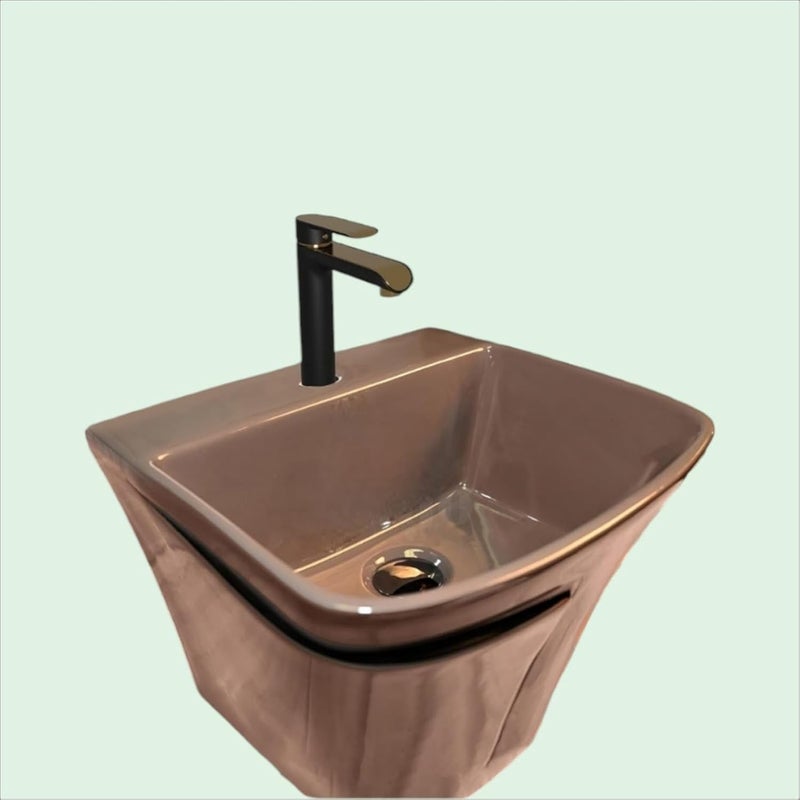 DOT Ceramic Wash Basin Designer Shining Semi Pedistal Basin Finishing Line Wall Mounted Washbasin for HomeOfficeHotels Brown with Black Lines HB025  - Image 2