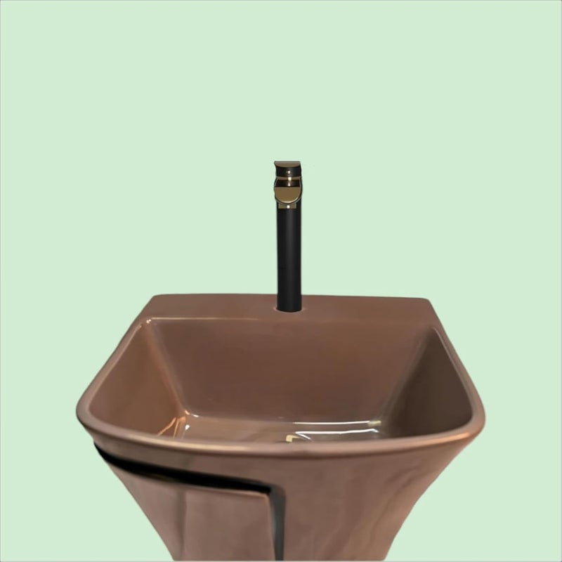 DOT Ceramic Wash Basin Designer Shining Semi Pedistal Basin Finishing Line Wall Mounted Washbasin for HomeOfficeHotels Brown with Black Lines HB025  - Image 3