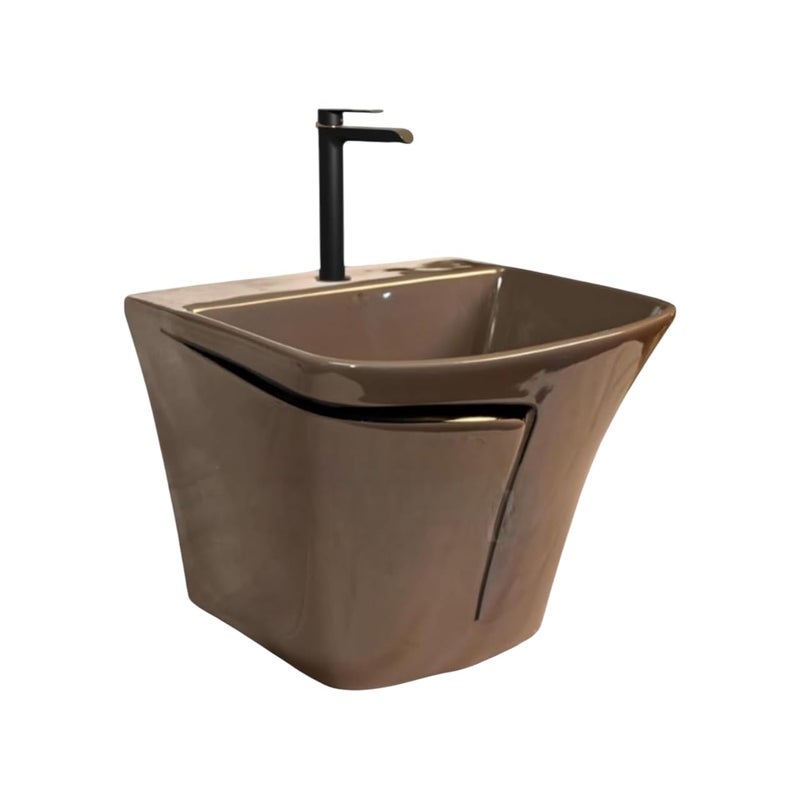 DOT Ceramic Wash Basin Designer Shining Semi Pedistal Basin Finishing Line Wall Mounted Washbasin for HomeOfficeHotels Brown with Black Lines HB025  - Image 1