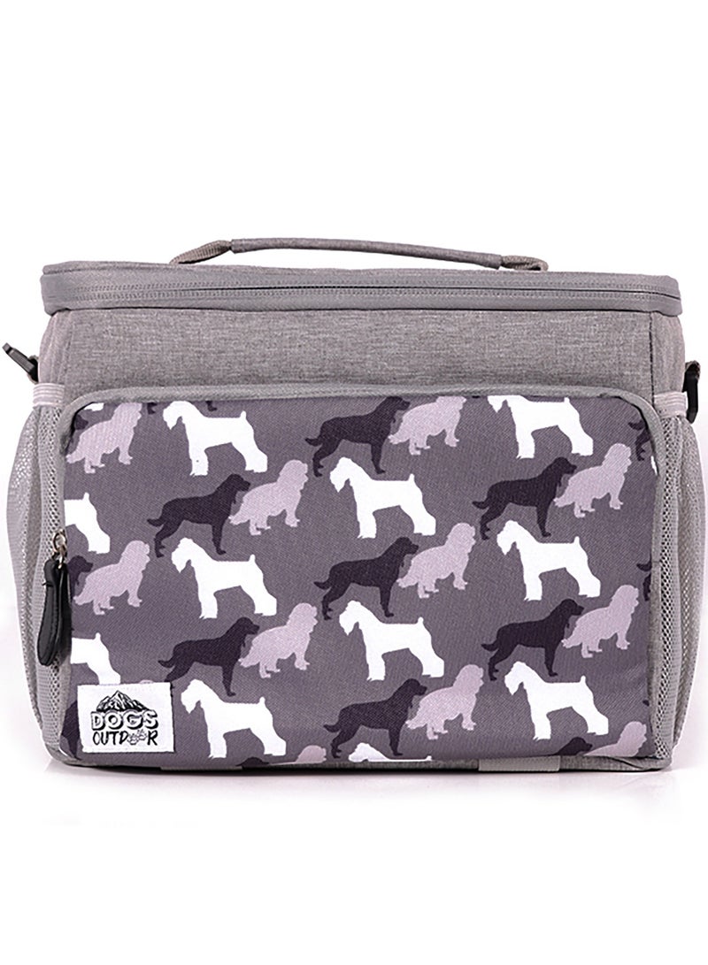 بيج ديزاين حقيبة معزولة بتصميم كلاب من Biggdesign حرارية، صندوق غداء مبرد، حقائب غداء معزولة مقاومة للماء والتسرب للرجال والنساء، حقائب تبريد للنزهات، صناديق غداء للكبار، سعة 10 لتر، لون رمادي. - Image 1