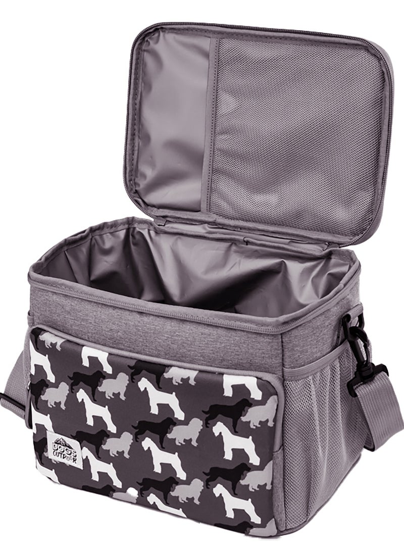 بيج ديزاين حقيبة معزولة بتصميم كلاب من Biggdesign حرارية، صندوق غداء مبرد، حقائب غداء معزولة مقاومة للماء والتسرب للرجال والنساء، حقائب تبريد للنزهات، صناديق غداء للكبار، سعة 10 لتر، لون رمادي. - Image 2