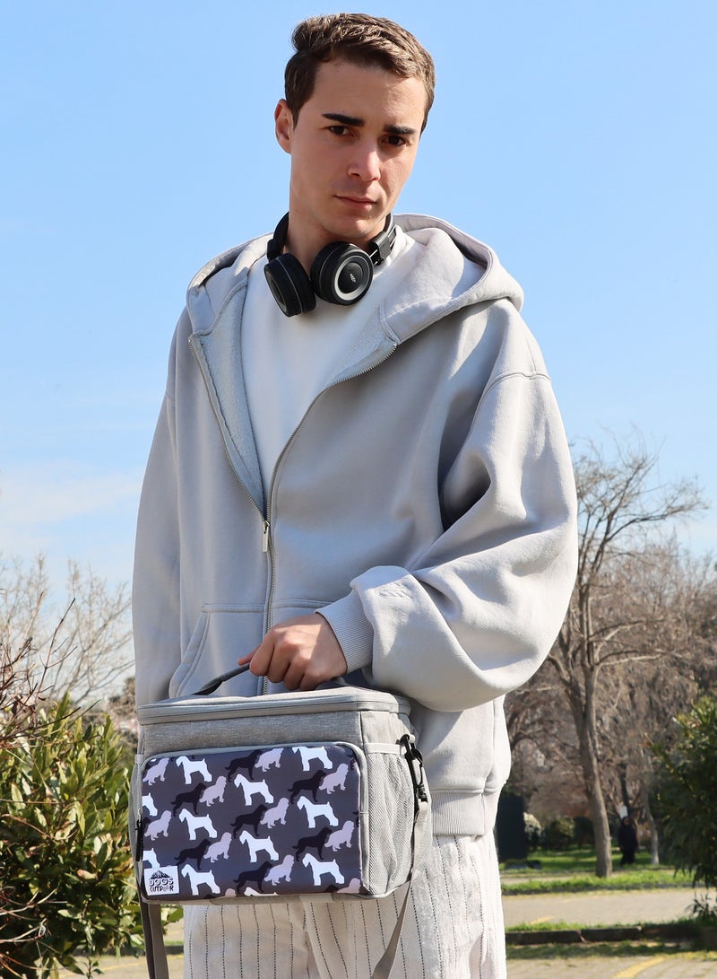 بيج ديزاين حقيبة معزولة بتصميم كلاب من Biggdesign حرارية، صندوق غداء مبرد، حقائب غداء معزولة مقاومة للماء والتسرب للرجال والنساء، حقائب تبريد للنزهات، صناديق غداء للكبار، سعة 10 لتر، لون رمادي. - Image 4