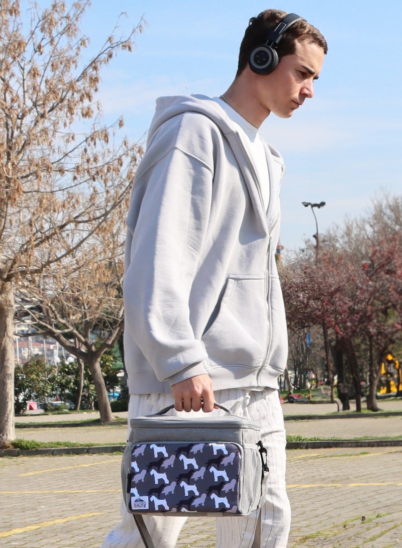 بيج ديزاين حقيبة معزولة بتصميم كلاب من Biggdesign حرارية، صندوق غداء مبرد، حقائب غداء معزولة مقاومة للماء والتسرب للرجال والنساء، حقائب تبريد للنزهات، صناديق غداء للكبار، سعة 10 لتر، لون رمادي. - Image 5