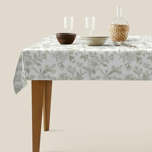 Sorktse Sage Green Floral Tablecloth Rectangle 60x120 Inch Light Green Chinoiserie Floral Table Cloth Polyester Fabric Vintage Spring Summer Flowers Farmhouse Table Cover for Home Party Picnic Outdoor Decor - Image 4