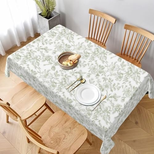 Sorktse Sage Green Floral Tablecloth Rectangle 60x120 Inch Light Green Chinoiserie Floral Table Cloth Polyester Fabric Vintage Spring Summer Flowers Farmhouse Table Cover for Home Party Picnic Outdoor Decor - Image 3