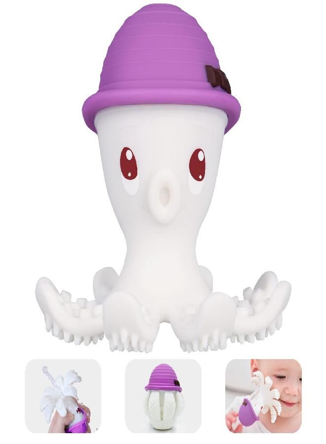 Mombella Baby Teething Toys for Babies 6-12 Months, Mombella Octopus Baby Teether 12-18 Months, Soft Silicone Infant Teething Toys 6-9 Month Old, Kids Chew Toy to Soothe Sore Gums, BPA Free Baby Gift, Purple - Image 1