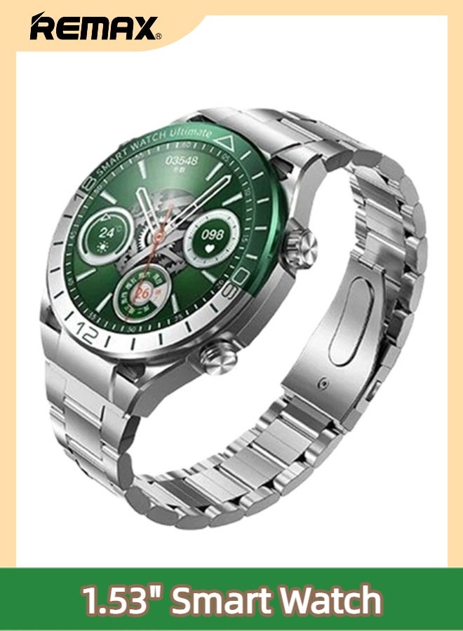 REMAX WATCH26 Smart Watch 1.53-Inch Full HD IP67 Waterproof Fitness Watch, Sports Watch, Bluetooth Calling, Heart Rate Monitoring, Sleep Monitoring, Long Battery Life, Zinc Alloy Frame, with Android and iOS devices, Silver. - Image 1