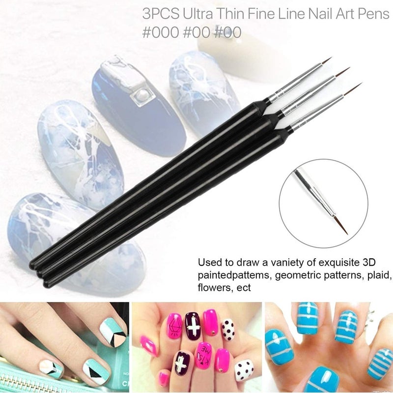 ChicAbode 3PCs Set Tiny Liner Acrylic Nail Art Brush Pen Ultra Thin Liner Pens UV Gel Decoration Painting Drawing Pen - Image 2