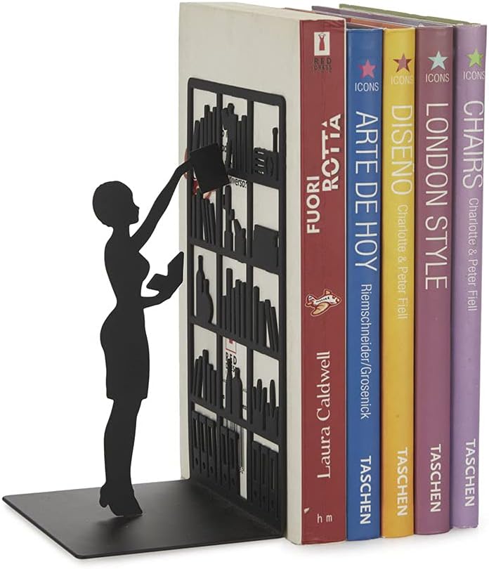 Balvi The Library Metal Bookend – Decorative and Functional Book Holder for Home and Office – Sturdy Black Design with Anti-Slip Bumpers – Ideal Gift for Book Lovers – Sujetalibros - Image 5