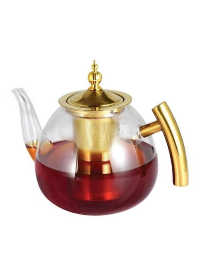Tradeo Glass Teapot 1000ml with Infuser, Heat Resistant Borosilicate Tea Kettle Golden Handle Lid - Image 1