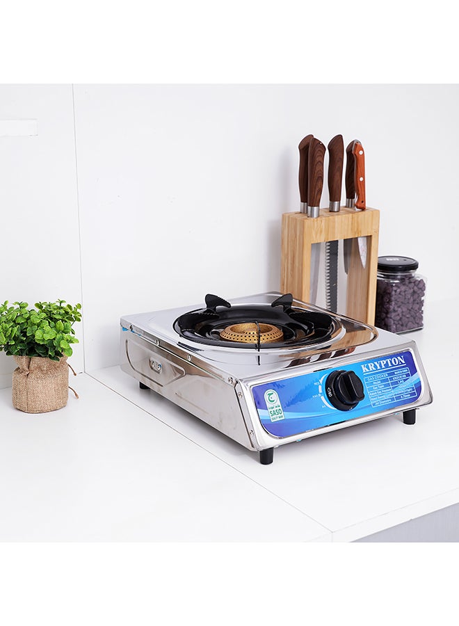 KRYPTON Single Burner Gas Stove Cooktop With Stainless Steel Body KNGC6168 Silver - Image 4