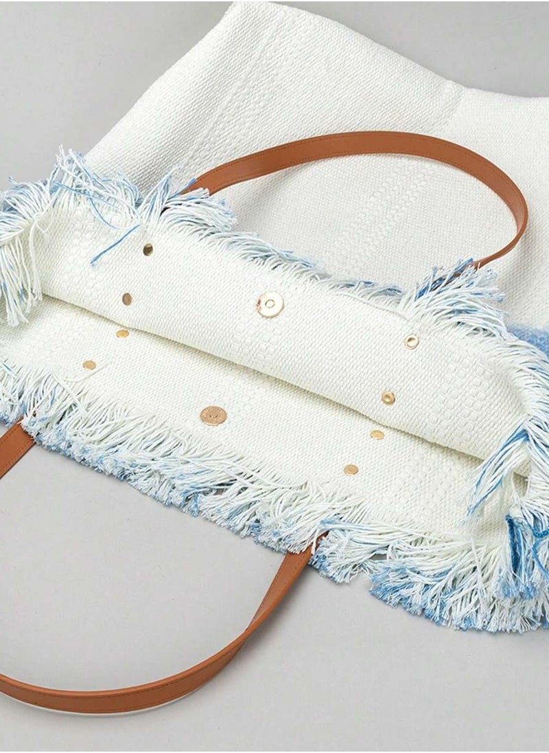 SamoDani Summer Vibes Cotton Tote Bag Shoulder bag for Women, Travel Beach Tassel Gift, Large Capacity  - Image 3