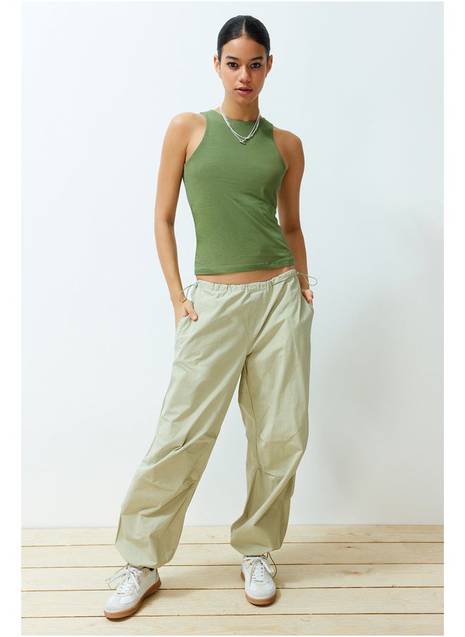 trendyol Khaki Faded/Faded Effect Cotton Halter Neck Fitted Elastic Knitted Undershirt TWOSS23AL00069  - Image 2
