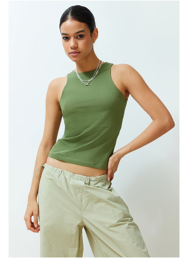 trendyol Khaki Faded/Faded Effect Cotton Halter Neck Fitted Elastic Knitted Undershirt TWOSS23AL00069  - Image 1