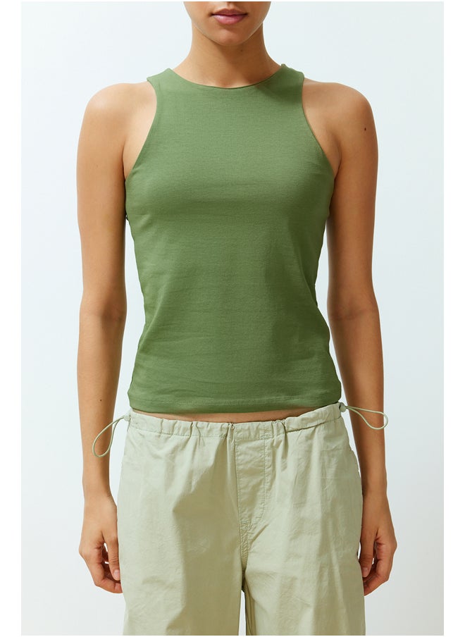 trendyol Khaki Faded/Faded Effect Cotton Halter Neck Fitted Elastic Knitted Undershirt TWOSS23AL00069  - Image 4
