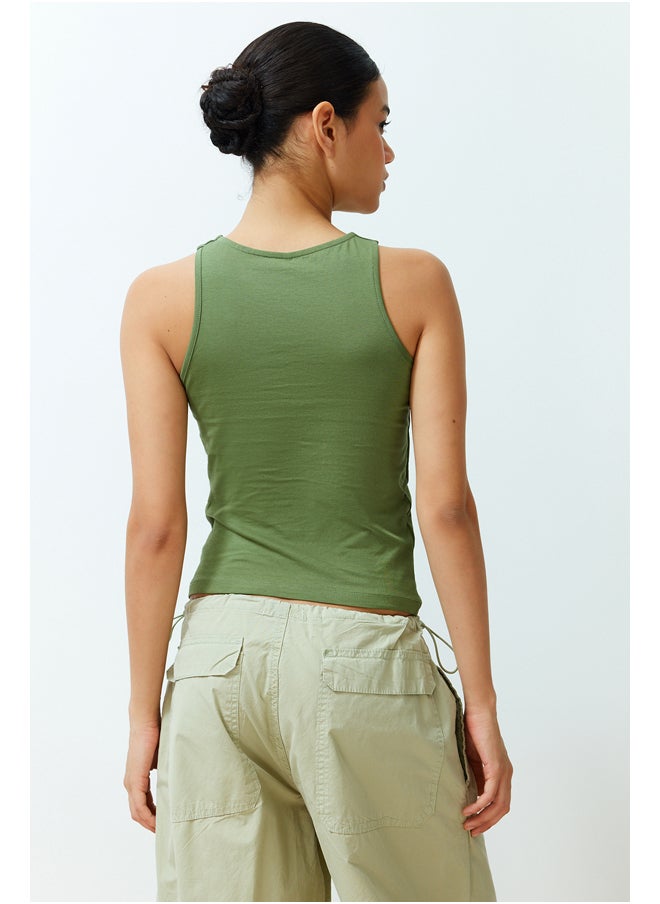 trendyol Khaki Faded/Faded Effect Cotton Halter Neck Fitted Elastic Knitted Undershirt TWOSS23AL00069  - Image 5