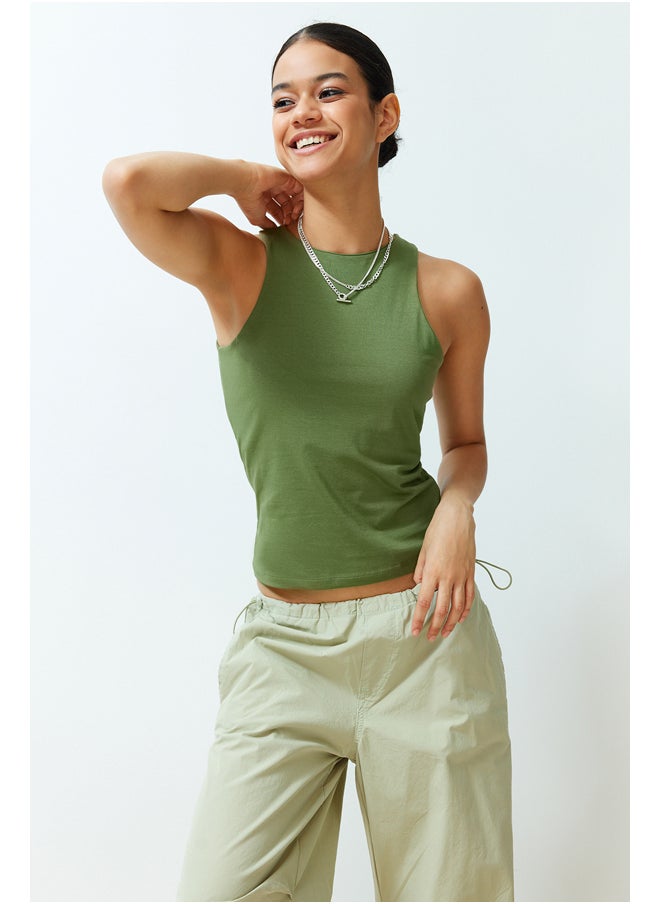trendyol Khaki Faded/Faded Effect Cotton Halter Neck Fitted Elastic Knitted Undershirt TWOSS23AL00069  - Image 3