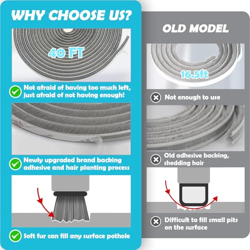 Bantie 40FT Brush Weather Stripping Door Window Seal - Weather Strip Insulation Strip for Door Frame/Window Weatherstripping for Soundproofing - Image 4