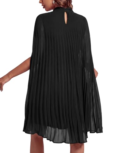 Rooscier Women's Pleated Mock Neck Cloak Sleeve Keyhole Back Flowy Party Midi Dress Plain Black XX-Large - Image 2
