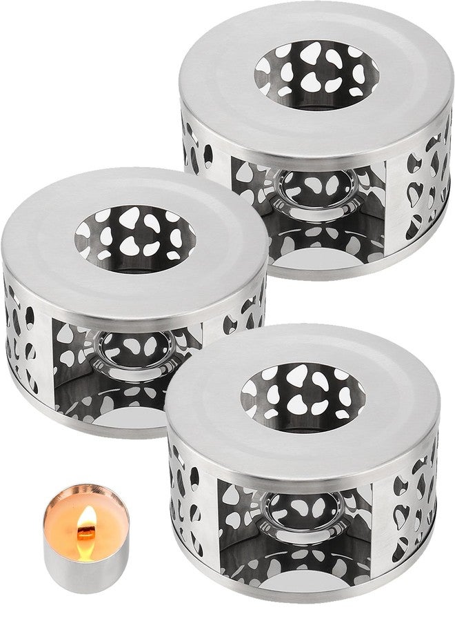HOIGON 3 PCS Teapot Warmer, Stainless Steel Brushed Tea Pot Warmer Base with Tealight Candle Holder, Silver - Image 1