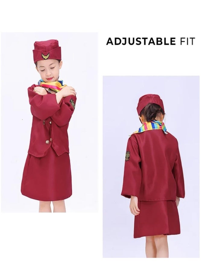 BELLSBERRY Girls Air Hostess Costume Set – Flight Attendant Dress Outfit with Skirt, Jacket, Hat & Scarf for Role Play & Parties - Image 5