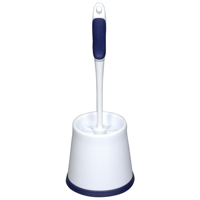 Rubbermaid Comfort Grip Toilet Bowl Brush and Caddy Set, Soft Rubber Handle, White/Blue, 16.5 Inch Single Brush and Caddy (FG6B9900)