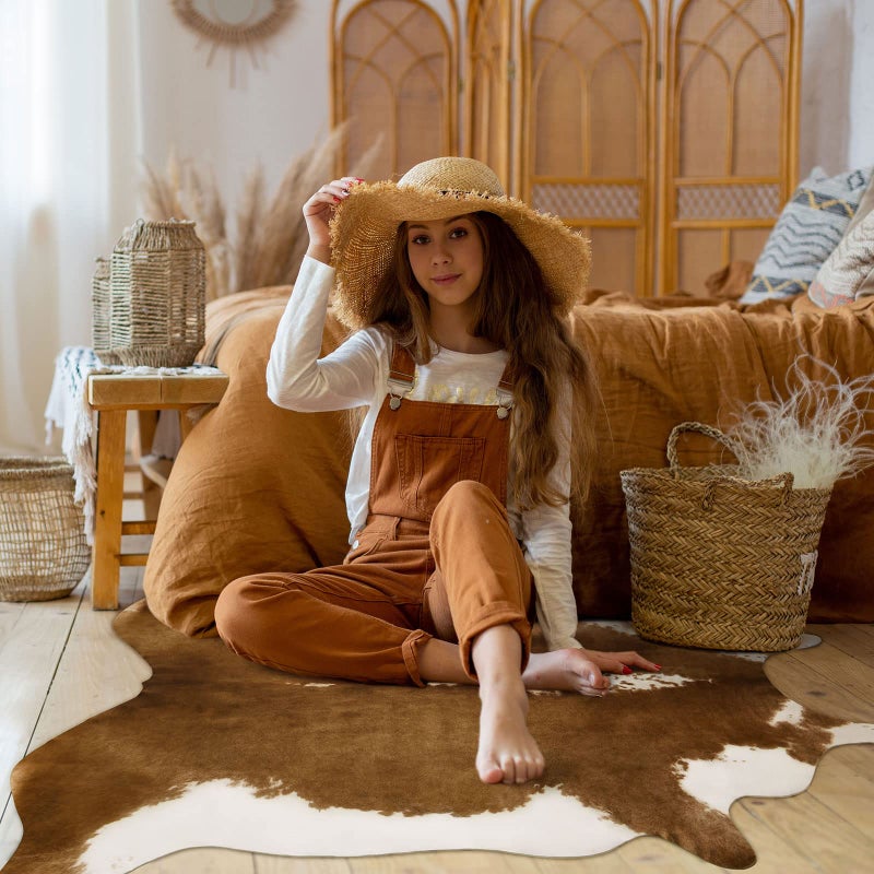 BENRON Small Cowhide Rug, Faux Cow Hide Rugs for Entryway Kitchen Hallyway Western Home Decor, Non Slip Cute Rug with Irregular Animal Skins and Hides, Khaki Brown, 2.9 x 3.9ft - Image 1