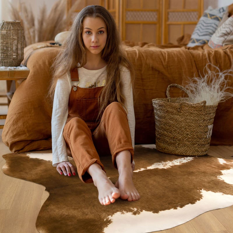 BENRON Small Cowhide Rug, Faux Cow Hide Rugs for Entryway Kitchen Hallyway Western Home Decor, Non Slip Cute Rug with Irregular Animal Skins and Hides, Khaki Brown, 2.9 x 3.9ft - Image 2