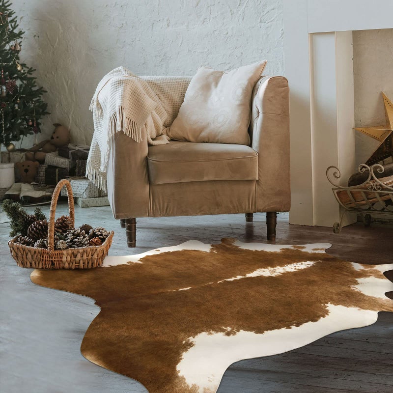 BENRON Small Cowhide Rug, Faux Cow Hide Rugs for Entryway Kitchen Hallyway Western Home Decor, Non Slip Cute Rug with Irregular Animal Skins and Hides, Khaki Brown, 2.9 x 3.9ft - Image 4