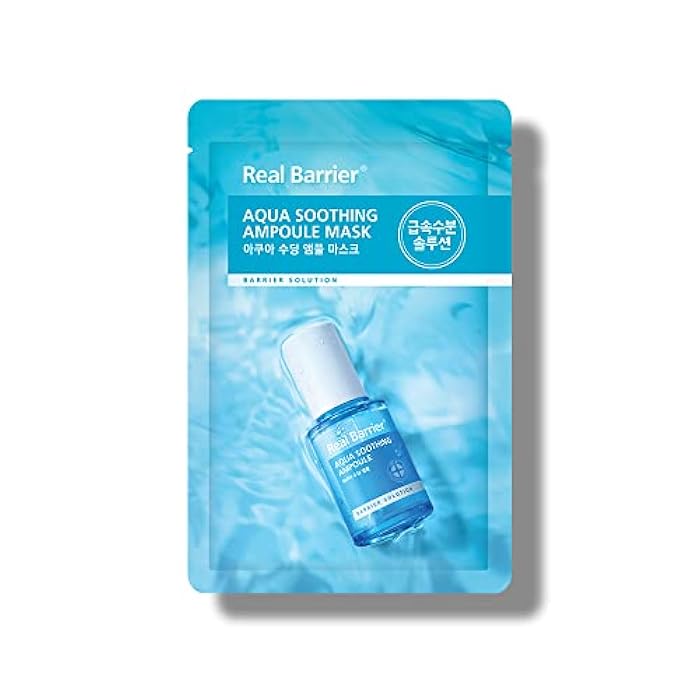 Real Barrier | Aqua Soothing Ampoule Face Sheet Mask | Sheet Masks with Hyaluronic Acid | Korean Face Mask Skincare | Moisturizing & Hydrating for Dry & Sensitive Skin | Facial Moisturizer | 10 Sheets - Image 1