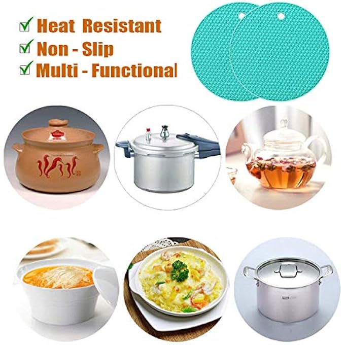 LogHog Set Of 5 Thickened Silicone Pot Coaster Trivet MatsPot HolderHot PadsNon Slip Durable Flexible Table Mats Round Honeycome Multipurpose Kitchen Heat Resistant Mat Teal - Image 3