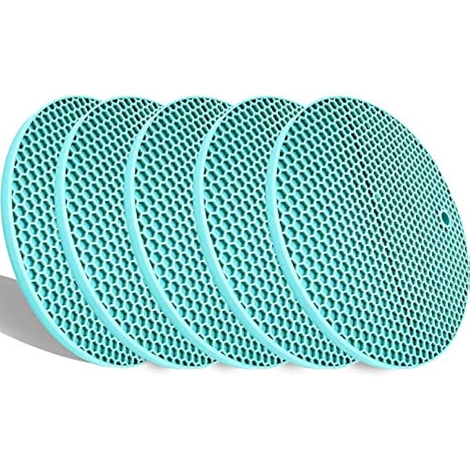 LogHog Set Of 5 Thickened Silicone Pot Coaster Trivet MatsPot HolderHot PadsNon Slip Durable Flexible Table Mats Round Honeycome Multipurpose Kitchen Heat Resistant Mat Teal - Image 1