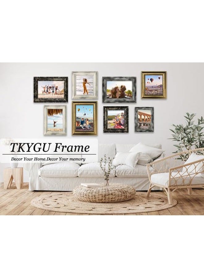 TKYGU 5x5 Picture Frames Set of 4- Rustic Retro Photo Frame with Real Glass Wall Mount and Tabletop Display Family Friends Wedding Gift - Image 3