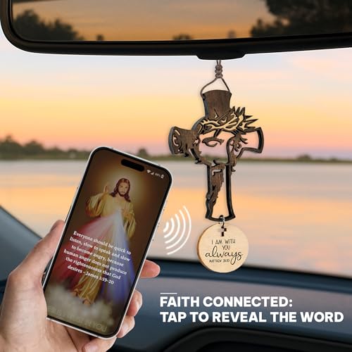 Hangwoous Cross for Car Mirror Hanging Christian with Bible Verse - I Am with You Always - Cross for Rear View Mirror - Christian Car Accessories Ornament - New Driver Gifts - Gift for Men, Women - Image 2