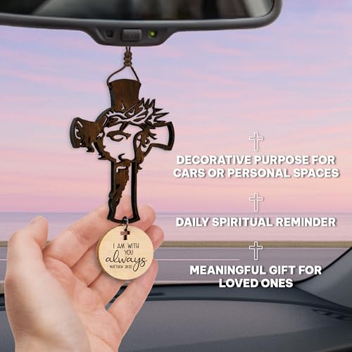 Hangwoous Cross for Car Mirror Hanging Christian with Bible Verse - I Am with You Always - Cross for Rear View Mirror - Christian Car Accessories Ornament - New Driver Gifts - Gift for Men, Women - Image 4