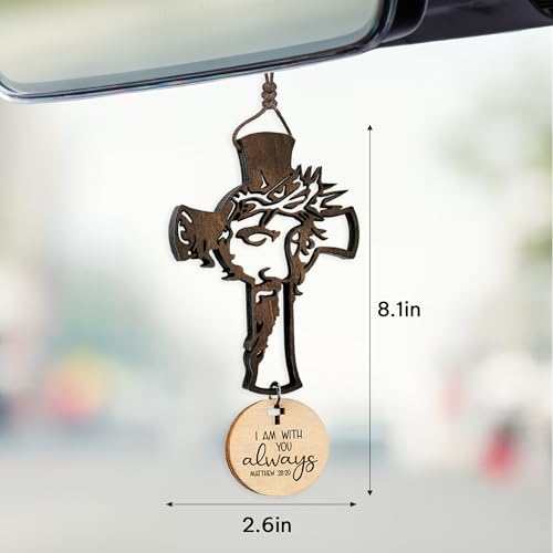 Hangwoous Cross for Car Mirror Hanging Christian with Bible Verse - I Am with You Always - Cross for Rear View Mirror - Christian Car Accessories Ornament - New Driver Gifts - Gift for Men, Women - Image 3