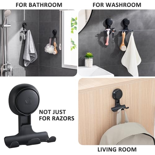 LEVERLOC Razor Holder for Shower 2 Pack, Powerful Vacuum Suction Cup Hook for Towel, Loofah, Razor, Squeegee, Damage-Free Wall Shower Hook, Shaver Holder for Bathroom, Easy to Install and Reuse, Black - Image 5