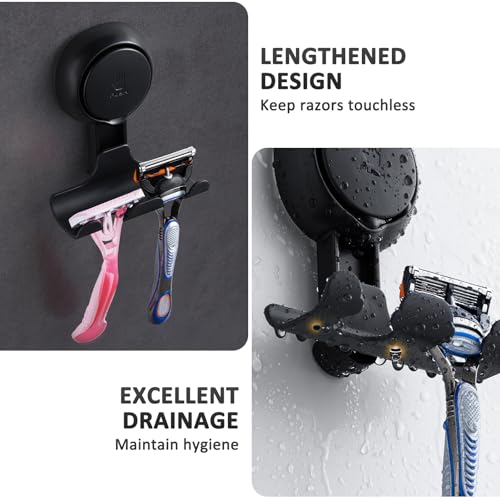 LEVERLOC Razor Holder for Shower 2 Pack, Powerful Vacuum Suction Cup Hook for Towel, Loofah, Razor, Squeegee, Damage-Free Wall Shower Hook, Shaver Holder for Bathroom, Easy to Install and Reuse, Black - Image 4