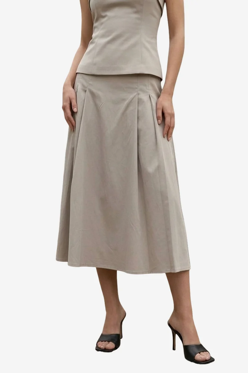 ماي فاشن MY FASHION Strapless Blouse and High-Waist Midi Skirt Set